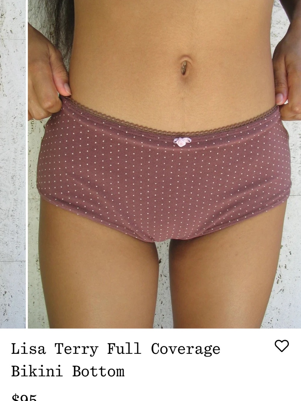 Frankie's Bikinis mauve dot full coverage bikini bottom